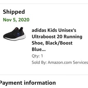 Adidas Ultraboost 20 kids running shoes. Black. Kids sz 1. Good used condition